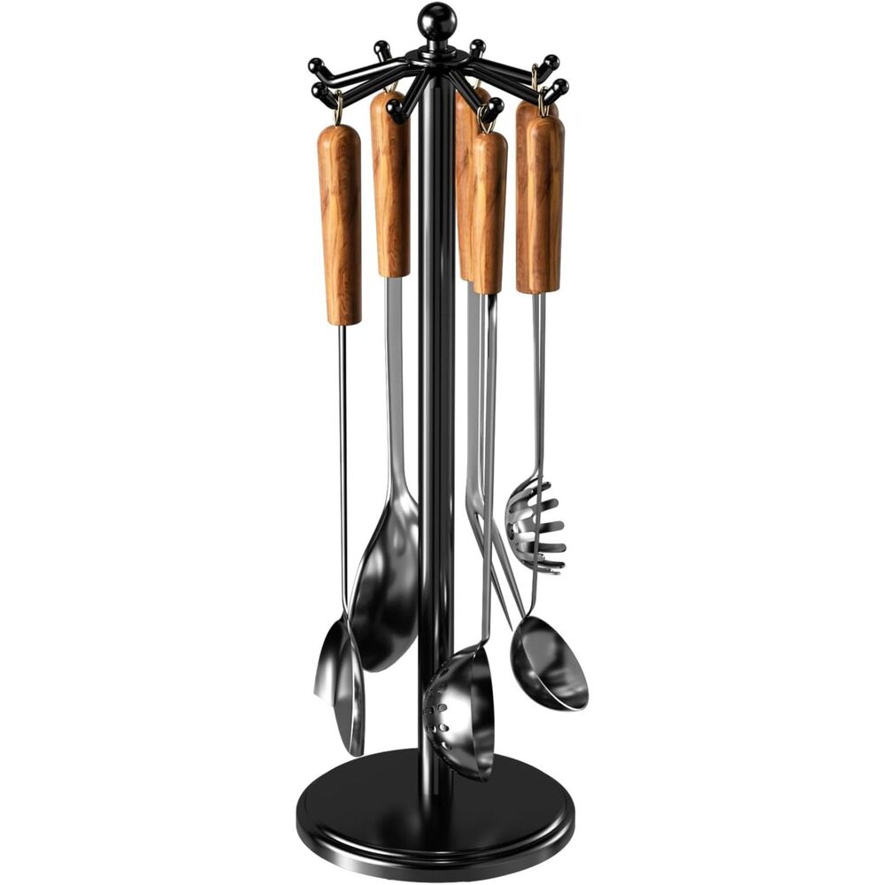 MAYZOLOP Kitchen Countertop Rotating Utensil Holder, Stainless Steel, Black